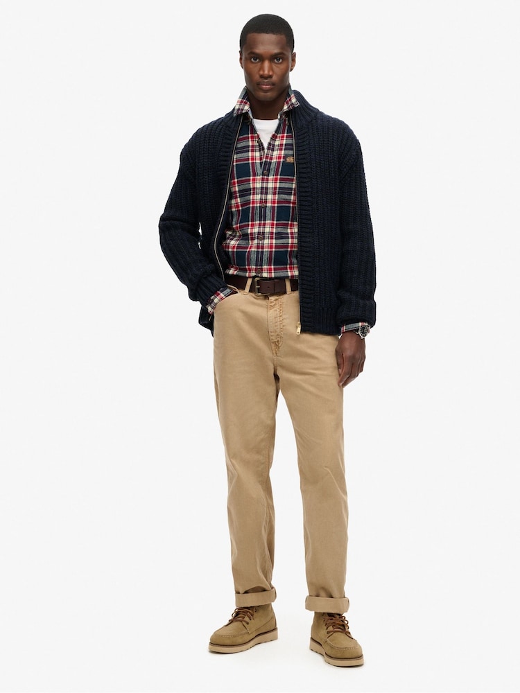 Superdry Navy Black Twist Chunky Knit Zip Through Cardigan - Image 4 of 7