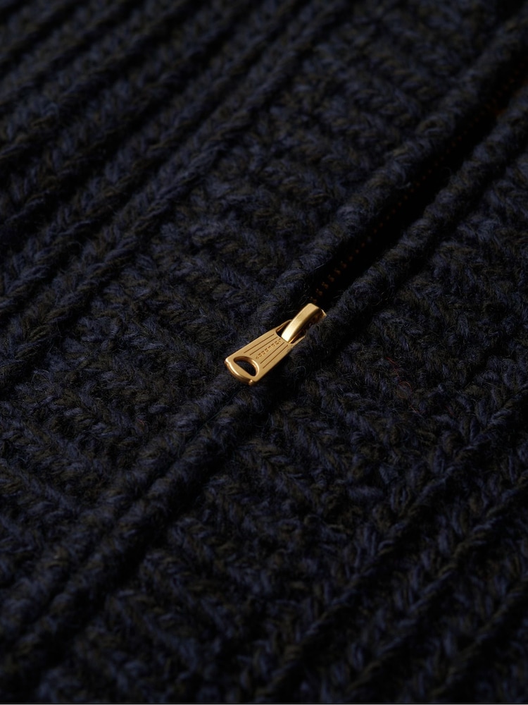 Superdry Navy Black Twist Chunky Knit Zip Through Cardigan - Image 6 of 7