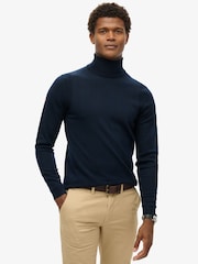 Superdry Darkest Navy Merino Roll Neck Slim Fit Jumper - Image 1 of 6