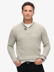 Superdry Grey Marl Merchant Shawl Neck Jumper - Image 1 of 5