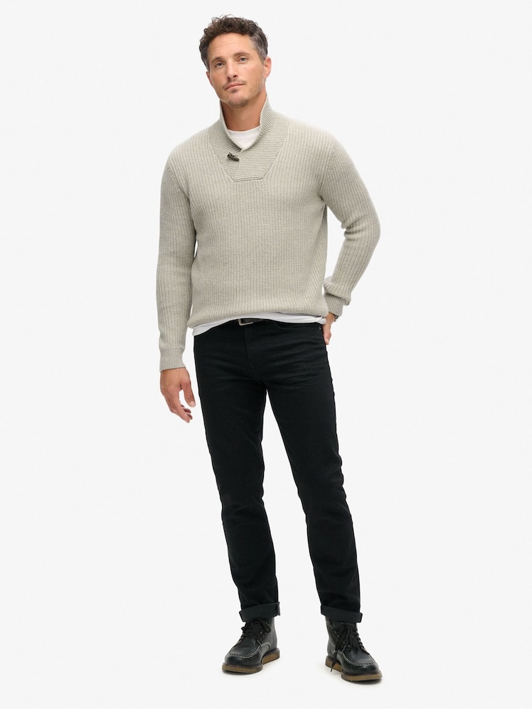 Superdry Grey Marl Merchant Shawl Neck Jumper - Image 2 of 5