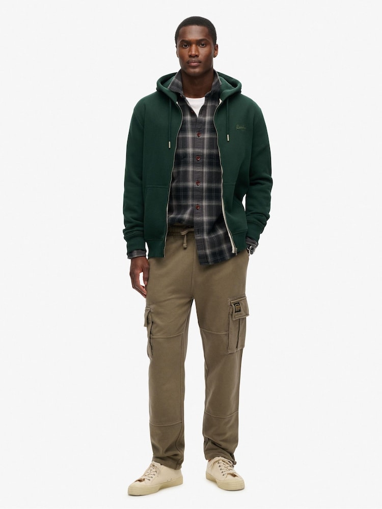 Superdry Washed Morel Brown Contrast Stitch 100% Cotton Cargo Joggers - Image 1 of 6