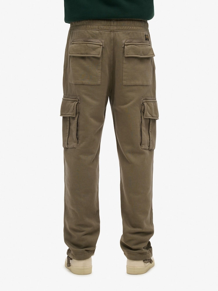 Superdry Washed Morel Brown Contrast Stitch 100% Cotton Cargo Joggers - Image 4 of 6