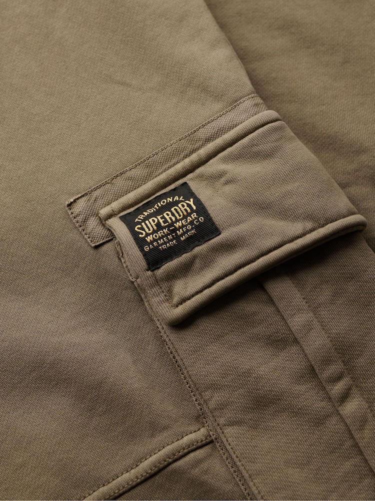 Superdry Washed Morel Brown Contrast Stitch 100% Cotton Cargo Joggers - Image 6 of 6