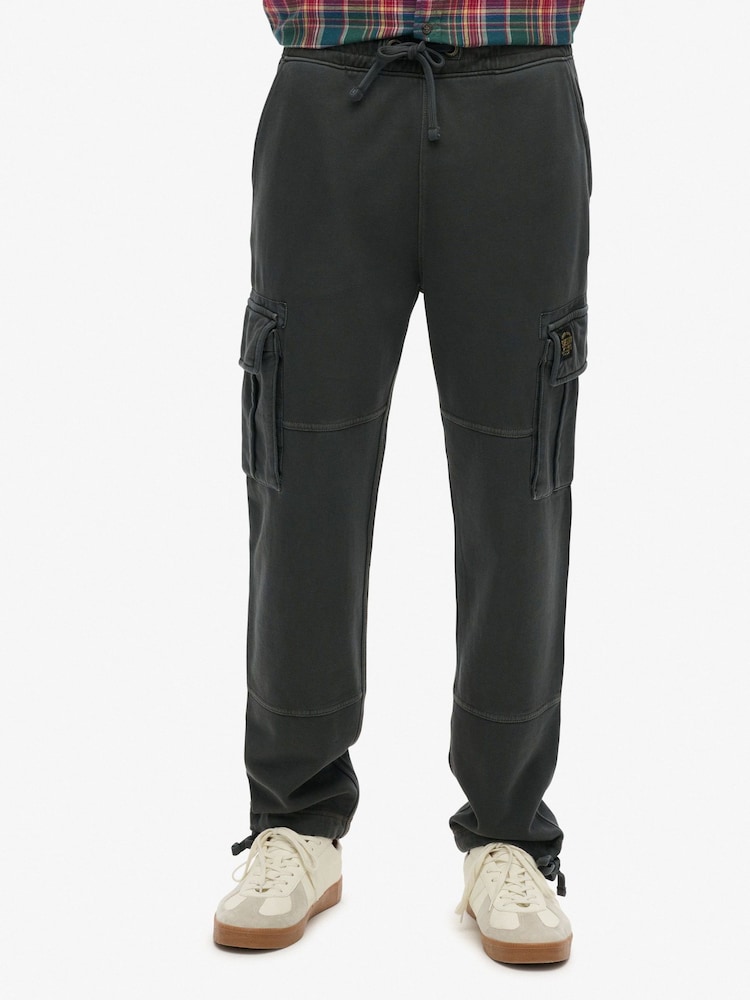 Superdry Washed Black Contrast Stitch 100% Cotton Cargo Joggers - Image 1 of 6