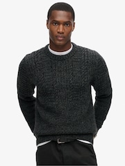 Superdry Charcoal Black Twist Jacob Cable Jumper - Image 1 of 5