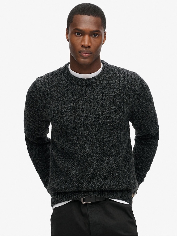 Superdry Charcoal Black Twist Jacob Cable Jumper - Image 1 of 5