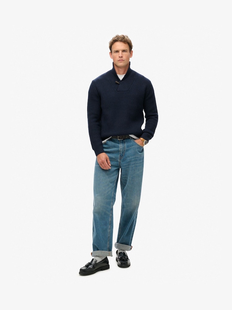 Superdry Navy Merchant Shawl Neck Jumper - Image 1 of 5