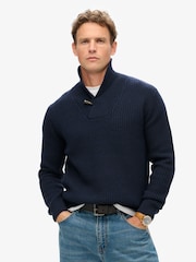 Superdry Navy Merchant Shawl Neck Jumper - Image 2 of 5
