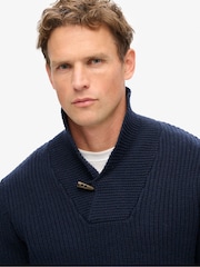 Superdry Navy Merchant Shawl Neck Jumper - Image 3 of 5