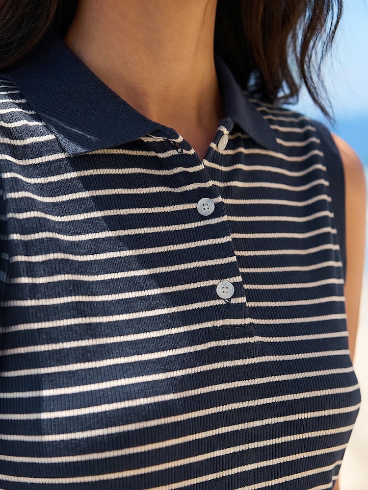 Roman Blue Stripe Collared Mini Dress - Image 4 of 4