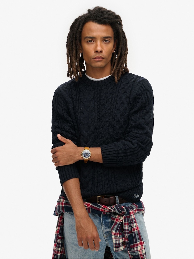 Superdry Eclipse Navy Jacob Cable Jumper - Image 1 of 5