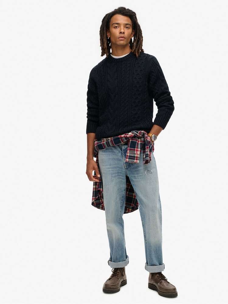 Superdry Eclipse Navy Jacob Cable Jumper - Image 2 of 5