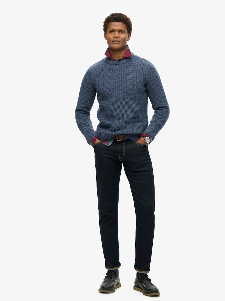 Superdry Eclipse Navy Denim Blue Jacob Cable Jumper - Image 1 of 2