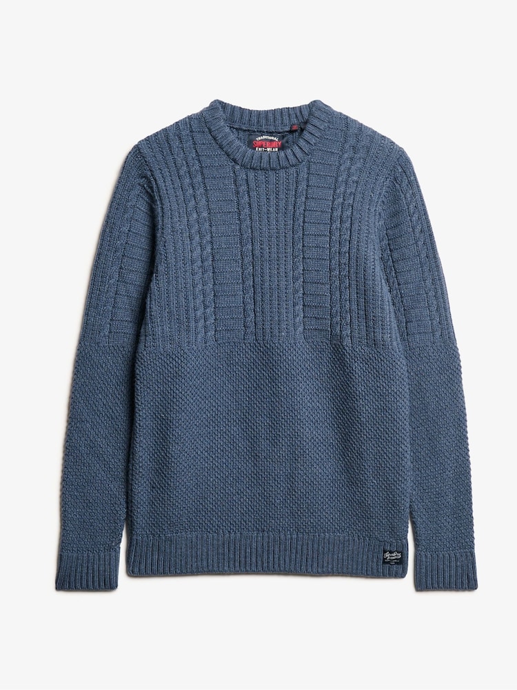 Superdry Eclipse Navy Denim Blue Jacob Cable Jumper - Image 2 of 2