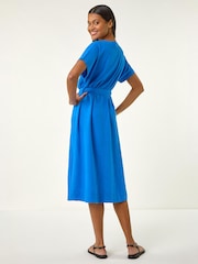 Roman Blue Button Linen Mix Midi Dress - Image 3 of 5