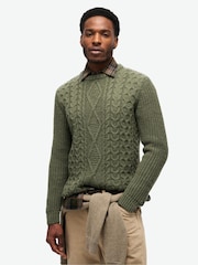 Superdry Moss Green Jacob Cable Jumper - Image 1 of 6
