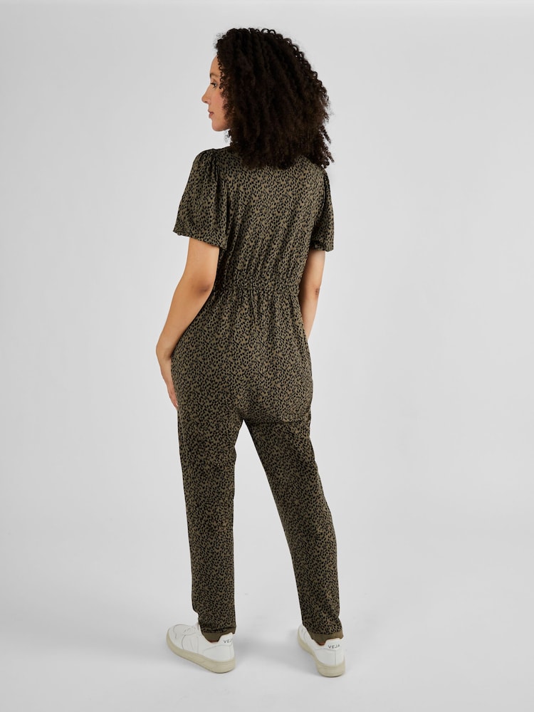 JoJo Maman Bébé Khaki Animal Print Maternity Jumpsuit - Image 2 of 5