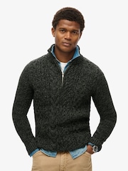 Superdry Black Jacob Cable Knit Quarter Zip Jumper - Image 1 of 5