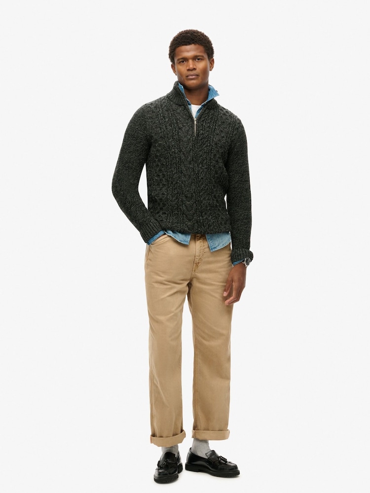 Superdry Black Jacob Cable Knit Quarter Zip Jumper - Image 2 of 5
