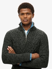 Superdry Black Jacob Cable Knit Quarter Zip Jumper - Image 3 of 5