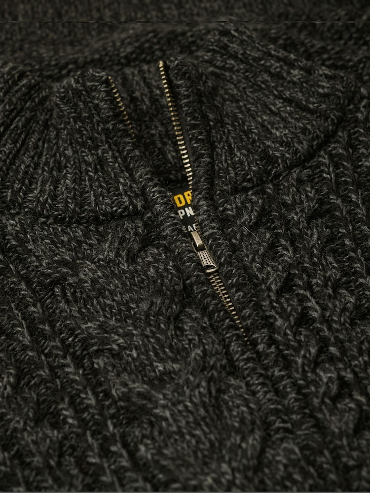 Superdry Black Jacob Cable Knit Quarter Zip Jumper - Image 5 of 5