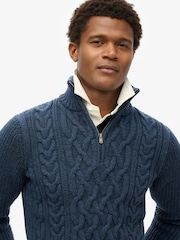 Superdry Indigo Jacob Cable Knit Quarter Zip Jumper - Image 2 of 5