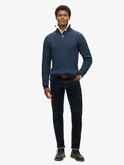 Superdry Indigo Jacob Cable Knit Quarter Zip Jumper - Image 3 of 5