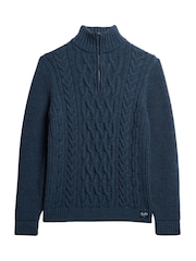 Superdry Indigo Jacob Cable Knit Quarter Zip Jumper - Image 4 of 5