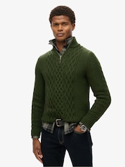 Superdry Duffle Bag Green Jacob Cable Knit Quarter Zip Jumper - Image 1 of 5