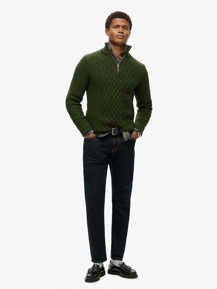 Superdry Duffle Bag Green Jacob Cable Knit Quarter Zip Jumper - Image 2 of 5