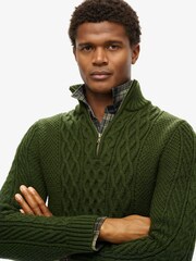 Superdry Duffle Bag Green Jacob Cable Knit Quarter Zip Jumper - Image 3 of 5