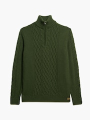 Superdry Duffle Bag Green Jacob Cable Knit Quarter Zip Jumper - Image 4 of 5