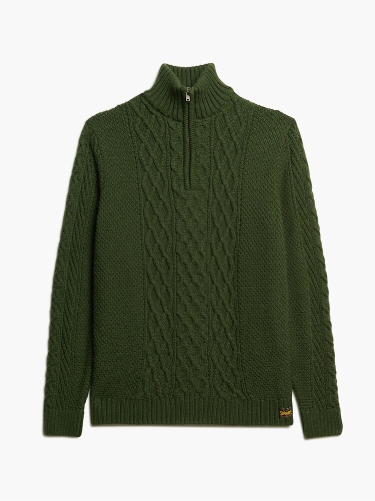 Superdry Duffle Bag Green Jacob Cable Knit Quarter Zip Jumper - Image 4 of 5
