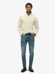 Superdry Ecru Jacob Cable Knit Quarter Zip Jumper - Image 2 of 5