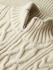 Superdry Ecru Jacob Cable Knit Quarter Zip Jumper - Image 4 of 5
