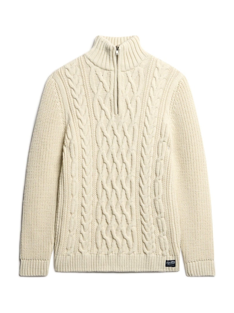 Superdry Ecru Jacob Cable Knit Quarter Zip Jumper - Image 5 of 5