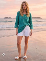 Roman Green Cotton Crochet Tunic Top - Image 1 of 4