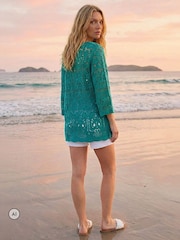 Roman Green Cotton Crochet Tunic Top - Image 2 of 4