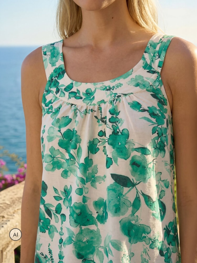 Roman Green Floral Pleated Vest Top - Image 4 of 4 Roman Green Floral Pleated Vest Top - Image 4 of 4