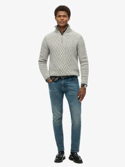 Superdry Mid Grey Jacob Cable Knit Quarter Zip Jumper - Image 2 of 6