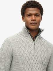 Superdry Mid Grey Jacob Cable Knit Quarter Zip Jumper - Image 3 of 6