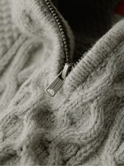 Superdry Mid Grey Jacob Cable Knit Quarter Zip Jumper - Image 4 of 6