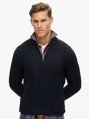 Superdry Eclipse Navy Jacob Cable Knit Quarter Zip Jumper - Image 1 of 5