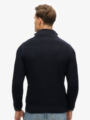 Superdry Eclipse Navy Jacob Cable Knit Quarter Zip Jumper - Image 2 of 5