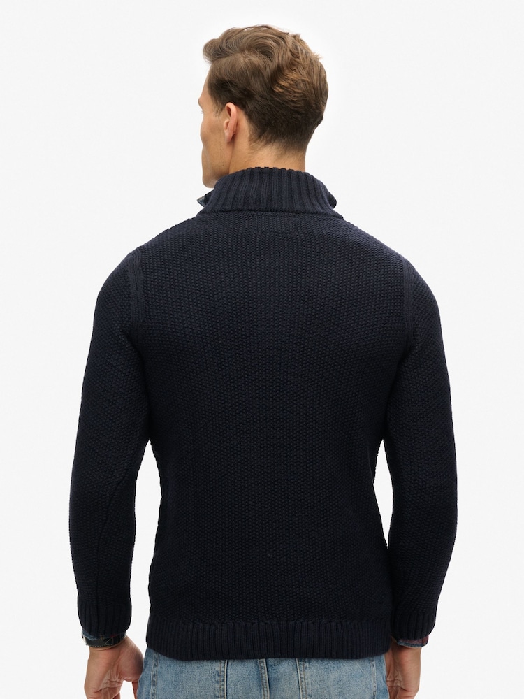 Superdry Eclipse Navy Jacob Cable Knit Quarter Zip Jumper - Image 2 of 5