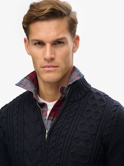 Superdry Eclipse Navy Jacob Cable Knit Quarter Zip Jumper - Image 4 of 5