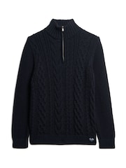 Superdry Eclipse Navy Jacob Cable Knit Quarter Zip Jumper - Image 5 of 5