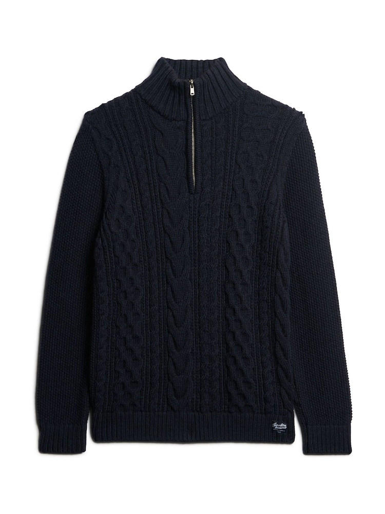 Superdry Eclipse Navy Jacob Cable Knit Quarter Zip Jumper - Image 5 of 5