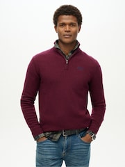 Superdry Dark Berry Essential Embroidered Knit Quarter Zip Jumper - Image 1 of 6